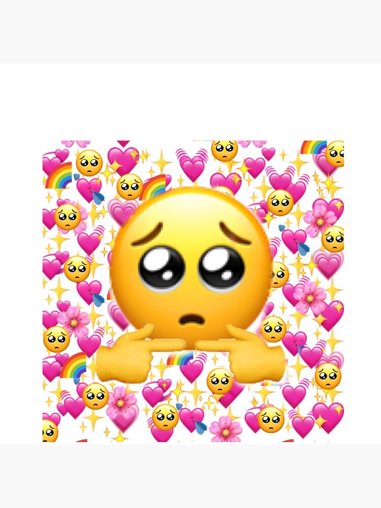 Shy emoji with love heart background\