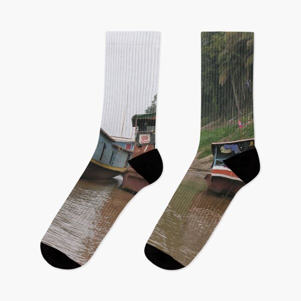 Item preview, Anchored Boats Mekong River Banks Laos designed and sold by worldways.