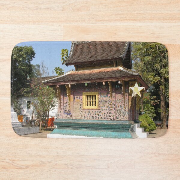 Item preview, Buddhist temple with pink mosaic wall decoration Laos designed and sold by worldways.