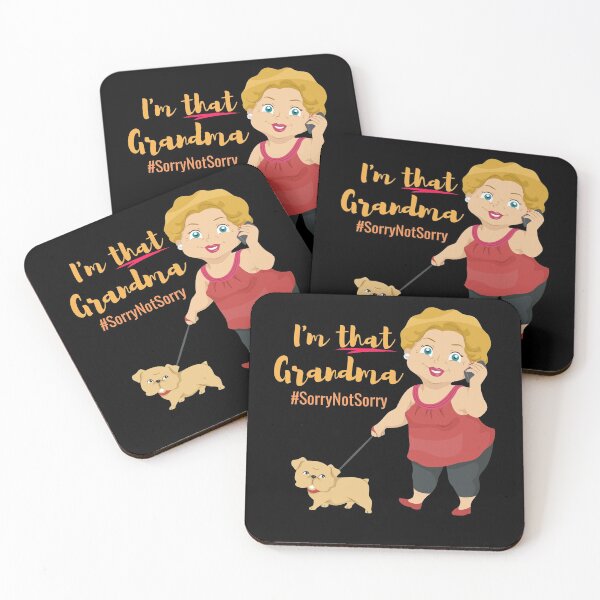 Item preview, I'm That Grandma Sorry Not Sorry. Walking a pug puppy talking on a cell phone designed and sold by Michelle  Brewster.