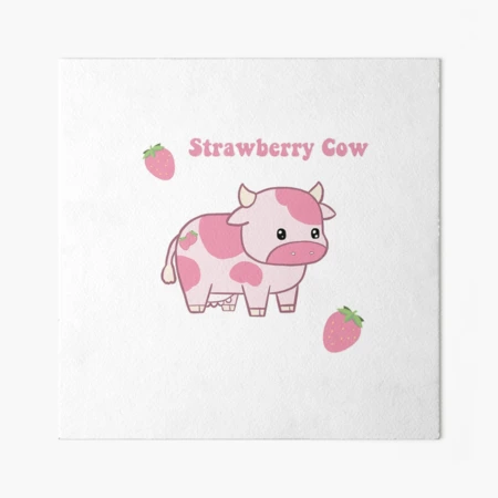 Art Print Strawberry Cow 8x8 Art Print Cute Kawaii Pink Cow 