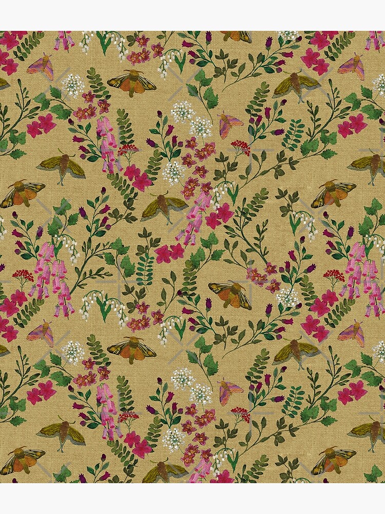 Underworld Garden Moths Flowers Linen by ceciliamok