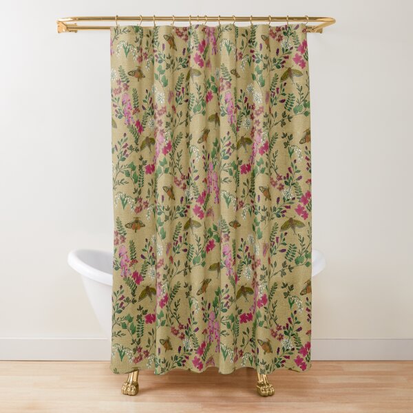 Underworld Garden Moths Flowers Linen Shower Curtain