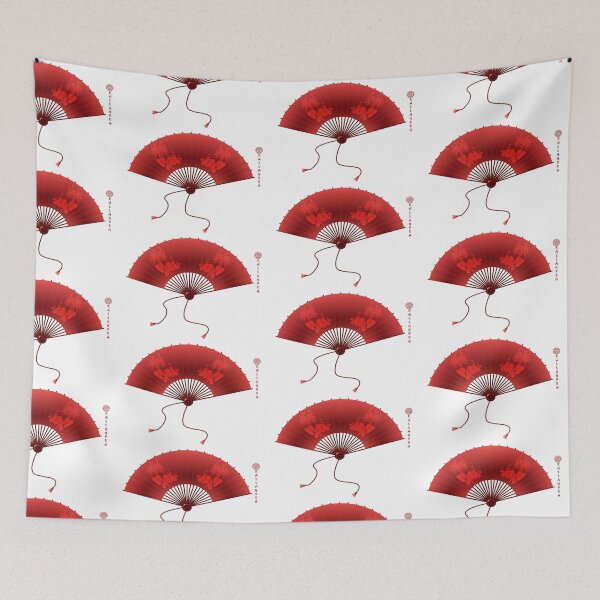 Item preview, Chinese ink painting - painted red silk fan designed and sold by Kallandra.