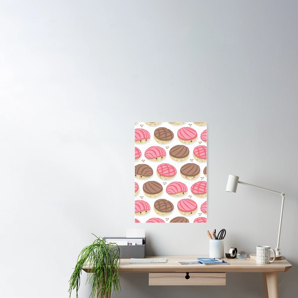 Kawaii Mexican conchas // white background pink and brown pan dulce | Poster