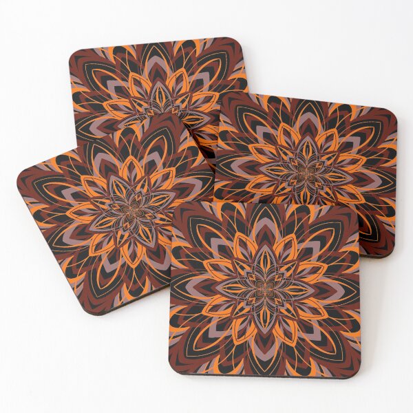Orange and dark brown mandala Coasters (Set of 4)