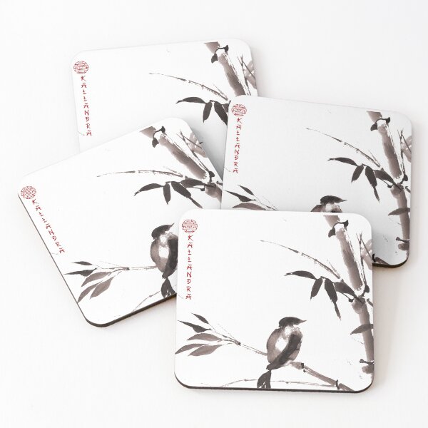 Item preview, Chinese ink painting - small bird on brown bamboo designed and sold by Kallandra.
