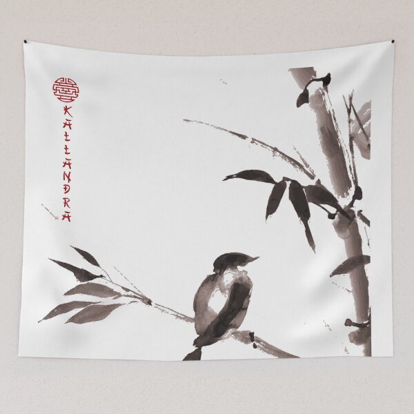 Item preview, Chinese ink painting - small bird on brown bamboo designed and sold by Kallandra.