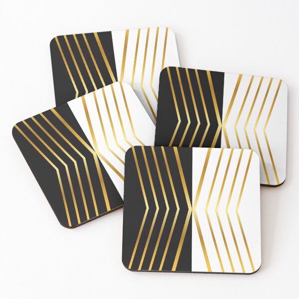 Item preview, Gold Chevrons on Black & White Color Block designed and sold by BleuSky.