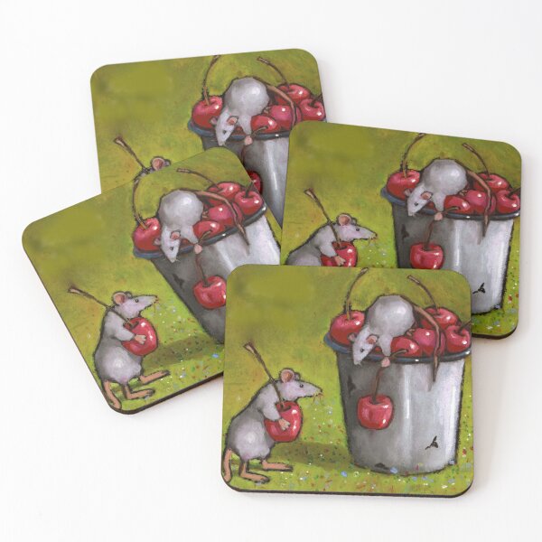 Item preview, Cute Mice Gathering Cherries, Oil Pastel Art  designed and sold by JoyfulWhimsy.