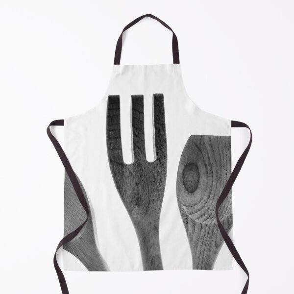 Item preview, Wood utensil, black white kitchen, cooking spoon and fork photography designed and sold by Prints Actually.