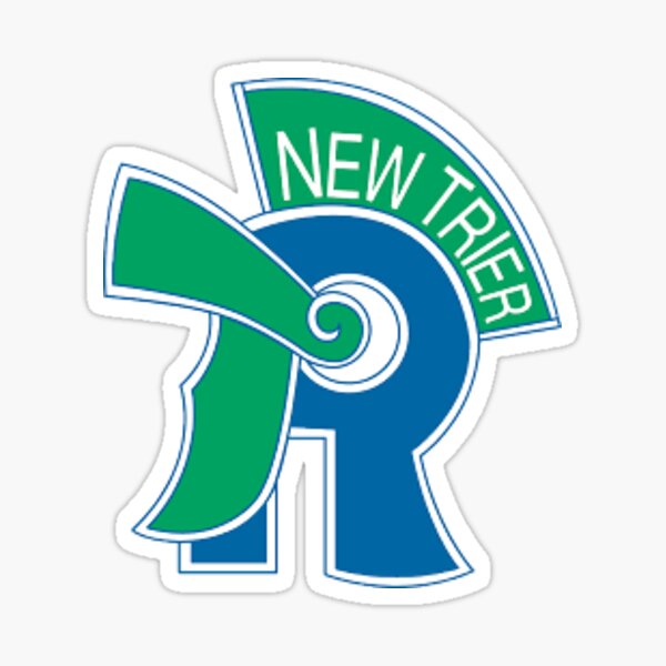 Blue and Green Faded Trevians Silohuette Macscot NT New Trier High School Normal Lettering Logo Design Sticker
