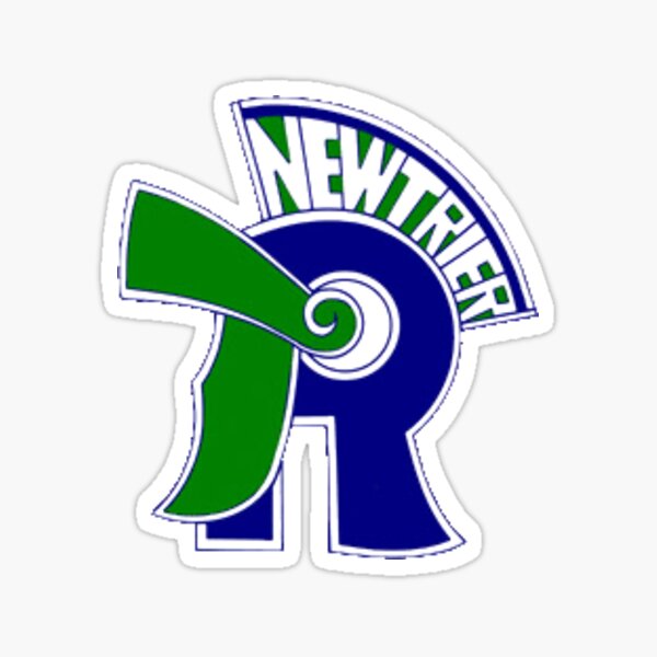 Bright Blue and Green Trevians Silohuette Macscot NT New Trier High School Bubble Lettering Logo Design Sticker