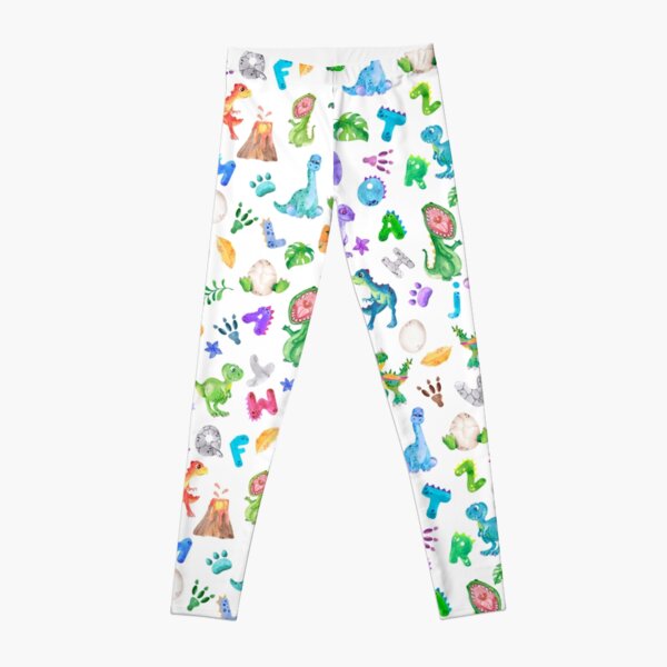 Cute Watercolor Dinosaurs Alphabet Leggings