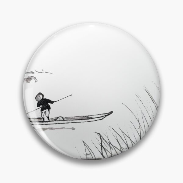 Item preview, India ink man in boat with landscape lake designed and sold by Kallandra.