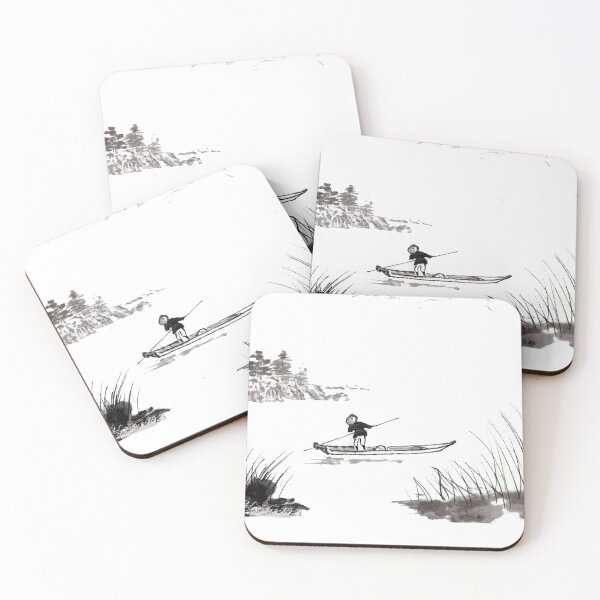 Item preview, India ink man in boat with landscape lake designed and sold by Kallandra.