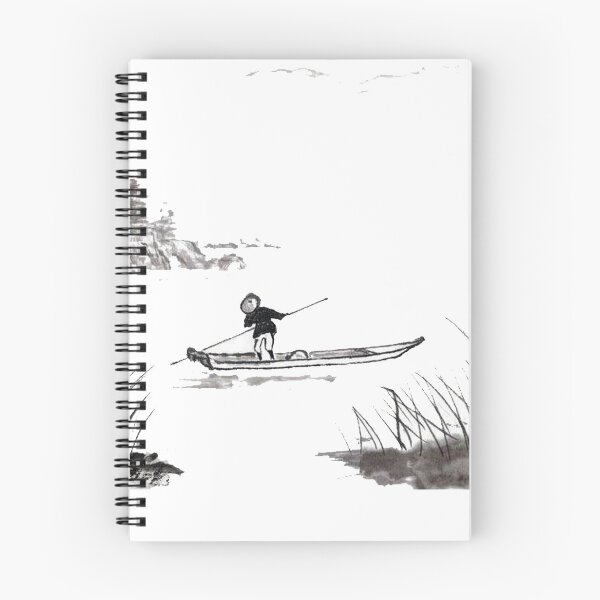 Item preview, India ink man in boat with landscape lake designed and sold by Kallandra.