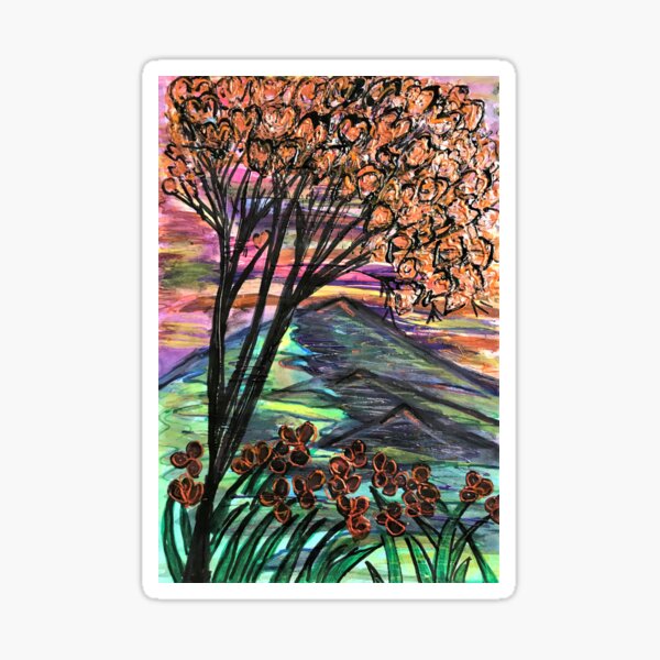 Item preview, iris and  blossom tree stained glass inspired painting by mysticladyart tree designed and sold by mysticladyart.