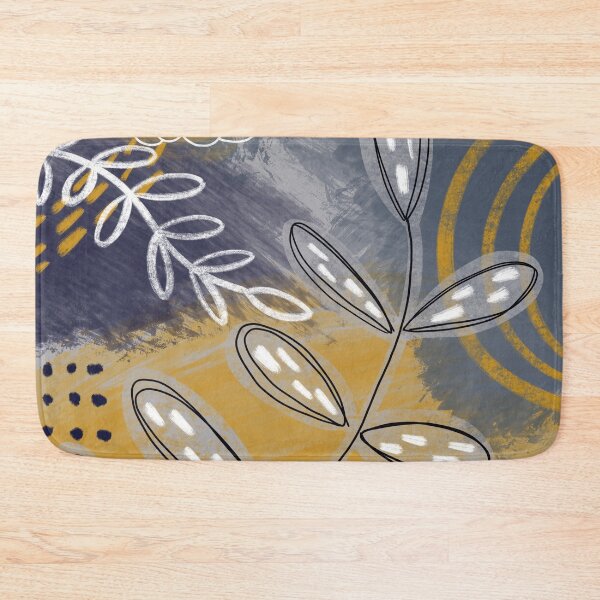 Item preview, Abstract floral outlines in blue, grey and mustard yellow designed and sold by Quick Brown Fox Canada.