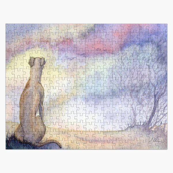 A whippet dog watches the dawn of a new day Jigsaw Puzzle