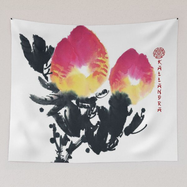 Item preview, Chinese ink painting - branch with pink magnolia flowers designed and sold by Kallandra.