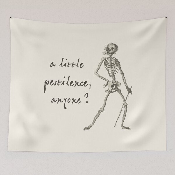 Item preview, Sardonic Plague Skeleton: A little pestilence, anyone? (dark text) designed and sold by Ofeefee.