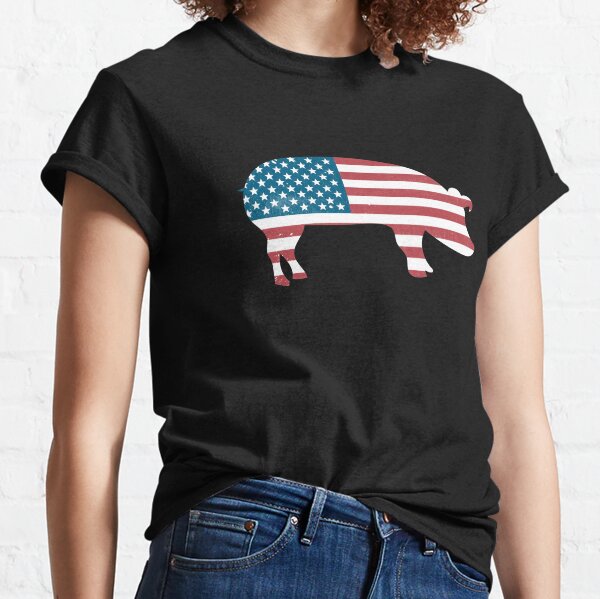 American Flag Pig T-Shirts for Sale