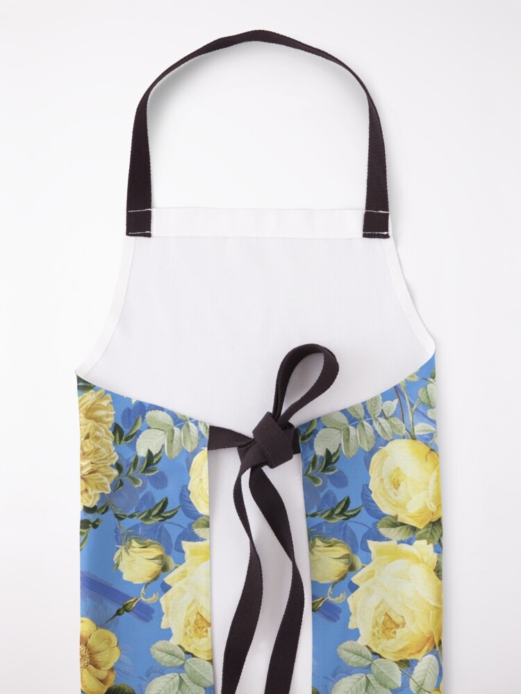 Antique Blue And Yellow Botanical Flower Rose Botanical Garden Apron for  Sale by UtArt