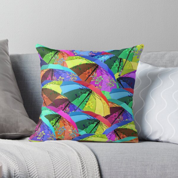 Colorful Floral Umbrellas Throw Pillow