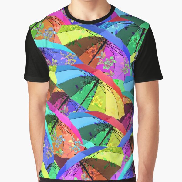 Colorful Floral Umbrellas Graphic T-Shirt