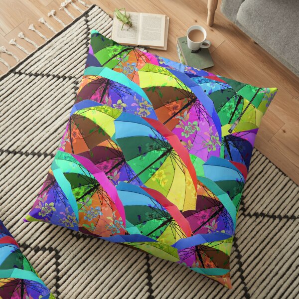 Colorful Floral Umbrellas Floor Pillow