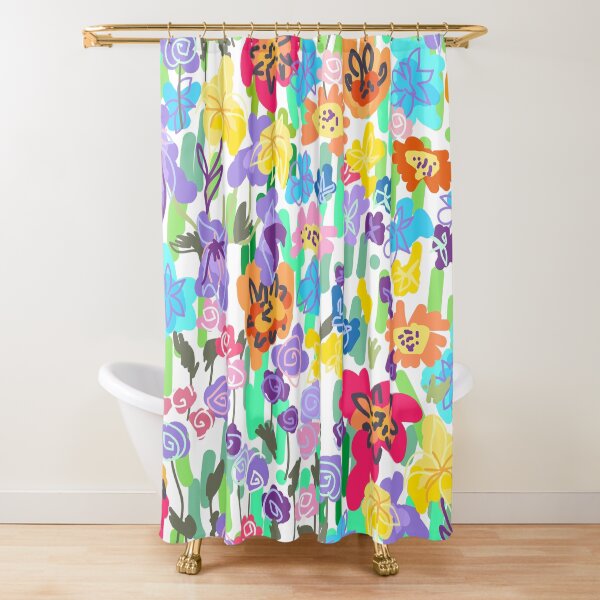 Bright Colorful Neon Floral Garden Shower Curtain