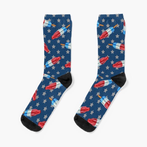 Rocket Pop Stars and Stripes Pattern by Robert Phelps Socks
