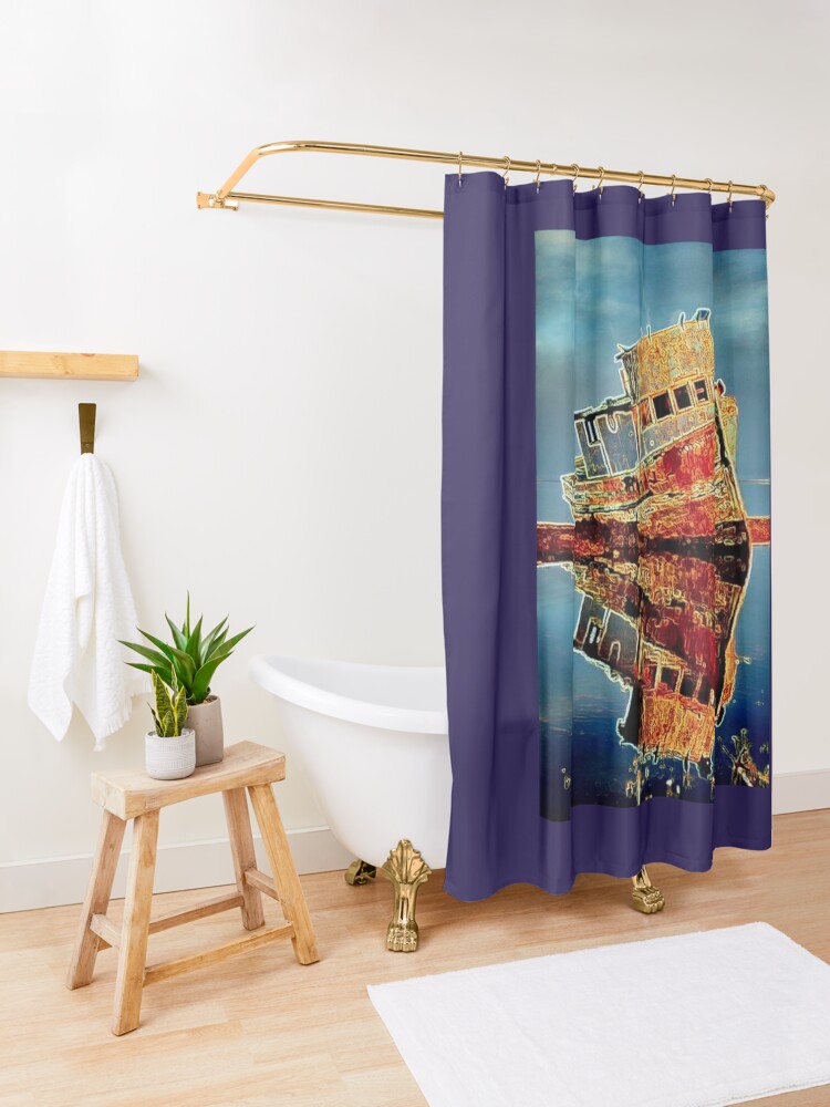 Alternate view of RUSTY TUG BOAT Shower Curtain