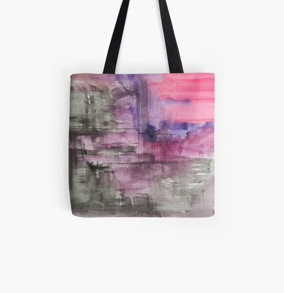 Hot Pink Purple and Black Dripping Abstract All Over Print Tote Bag