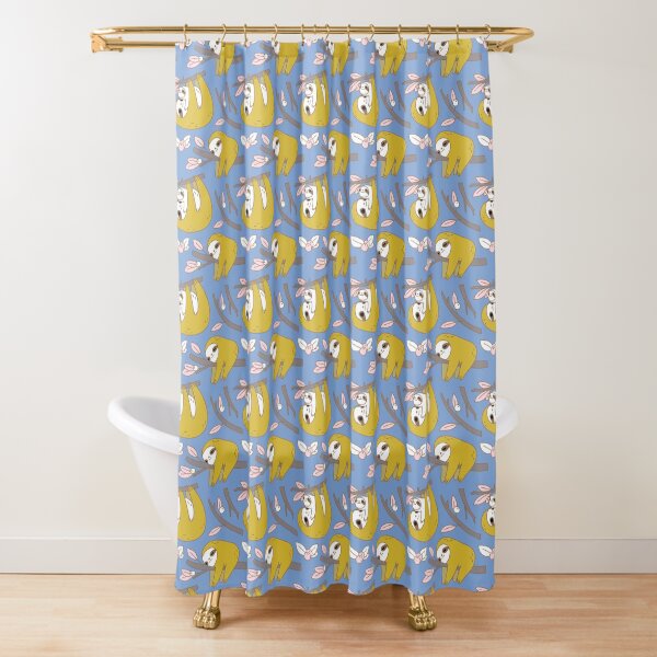 Sloth Pattern in Blue Shower Curtain