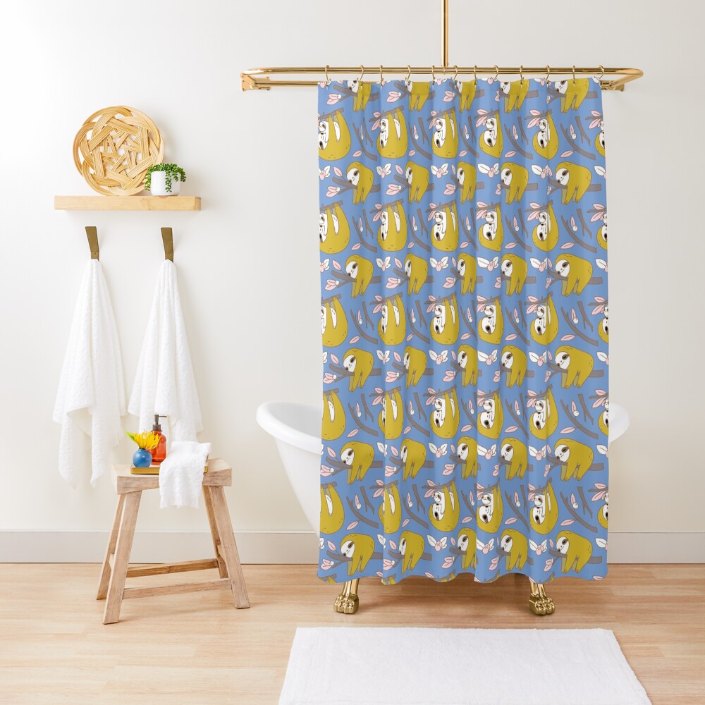 Sloth Pattern in Blue Shower Curtain