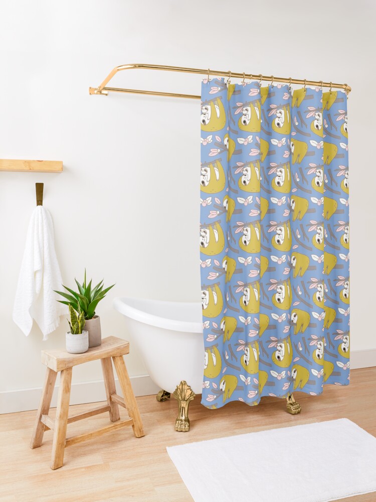 Alternate view of Sloth Pattern in Blue Shower Curtain