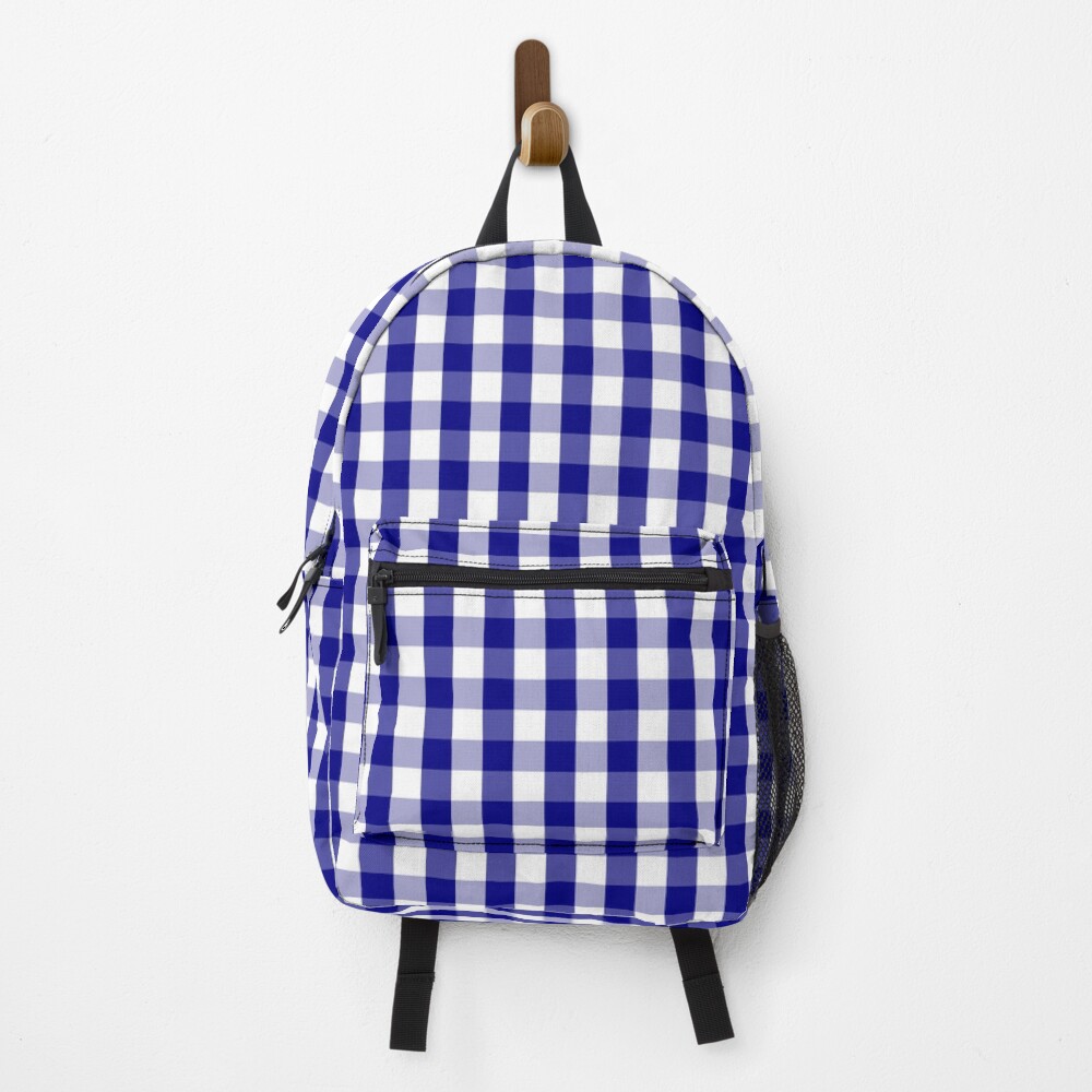 Navy Blue and White Gingham Check Plaid Pattern Backpack