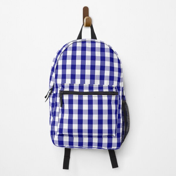 Navy Blue and White Gingham Check Plaid Pattern Backpack