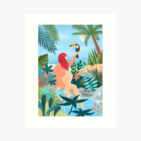 Girl with a Tucan Art Print