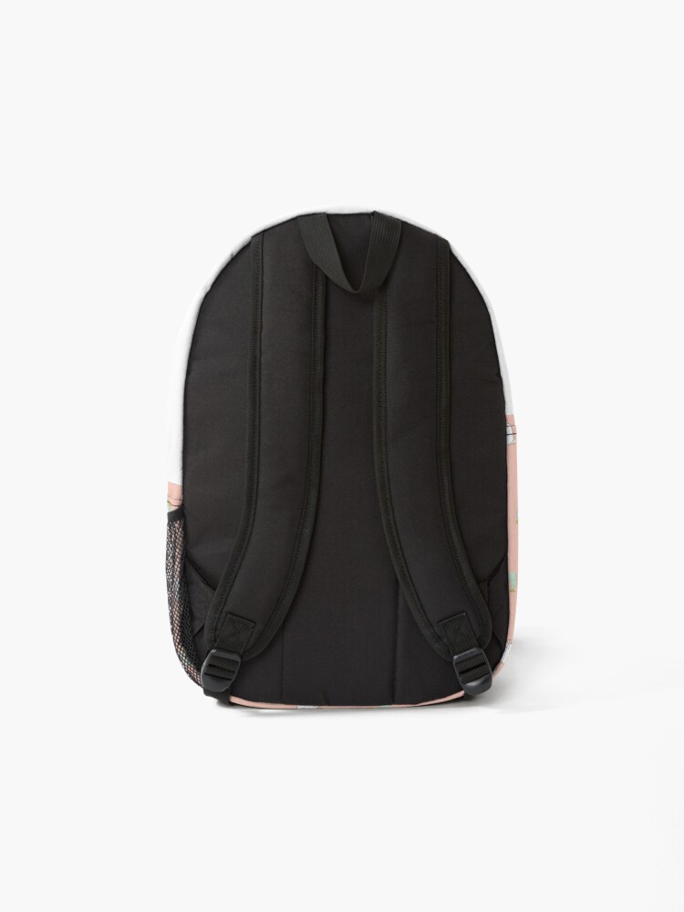 Alternate view of alpaca and cactus pattern in peach pink Backpack
