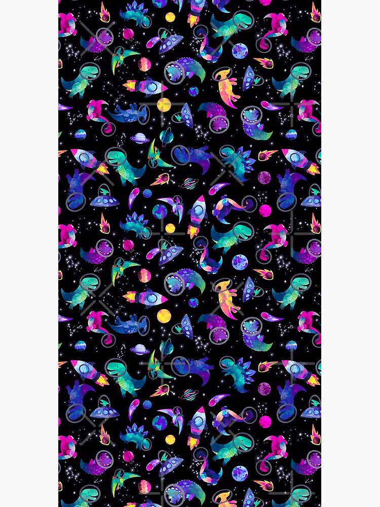 Space Dinosaur Astronauts Watercolor Pink Purple Pattern by SamAnnDesigns