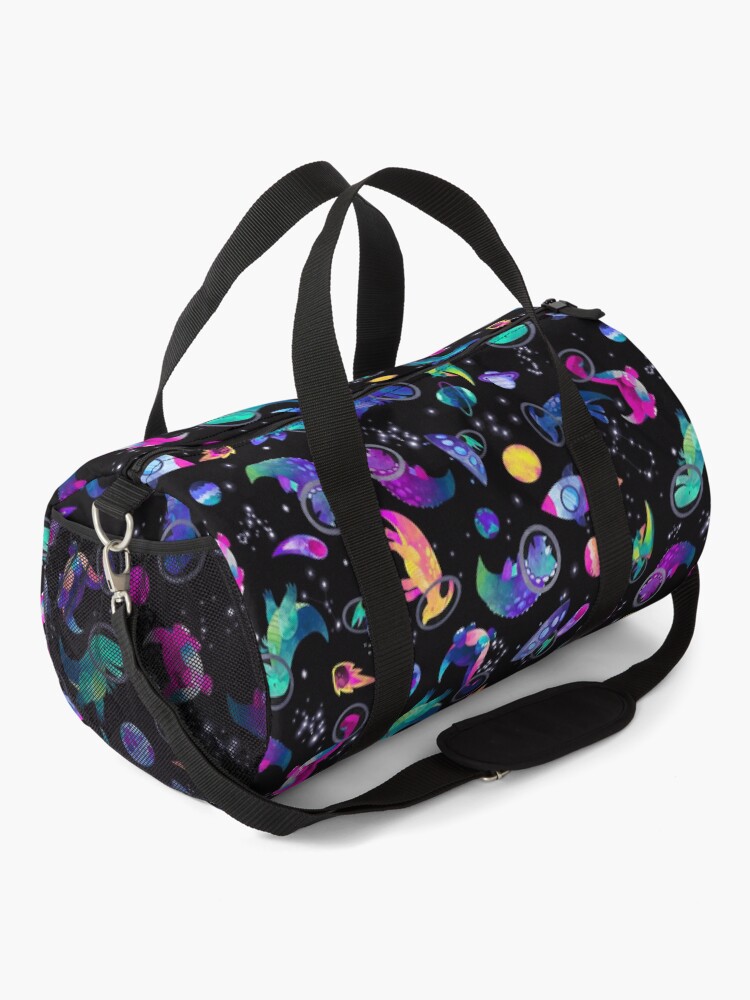 Alternate view of Space Dinosaur Astronauts Watercolor Pink Purple Pattern Duffle Bag