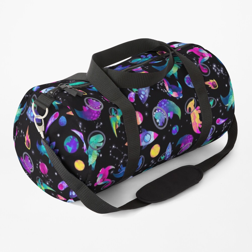 Space Dinosaur Astronauts Watercolor Pink Purple Pattern Duffle Bag