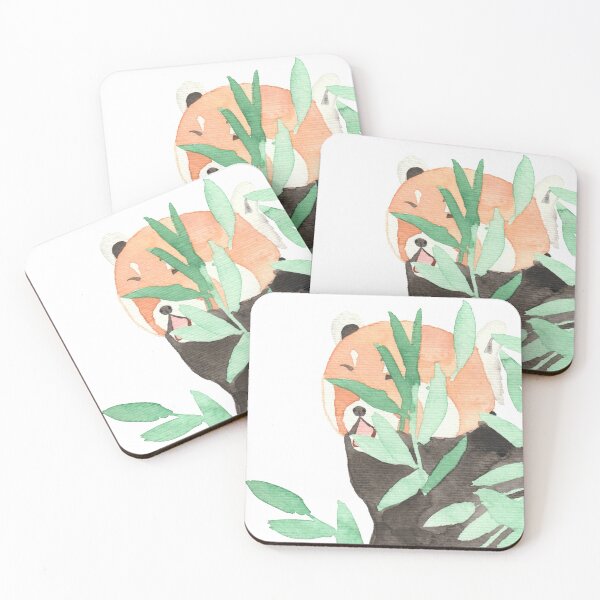 Item preview, A red panda hiding behind leaves, white designed and sold by Sonderblume.