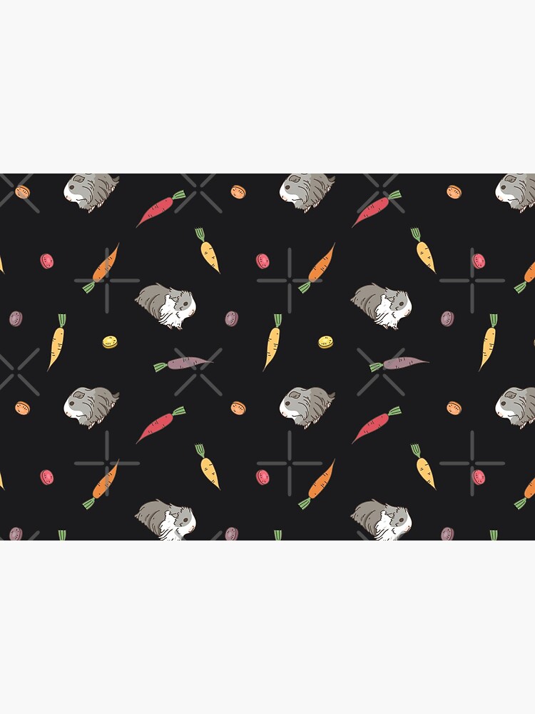 Carrots and Silkie Guinea Pigs Pattern in Black Background by Miri-Noristudio