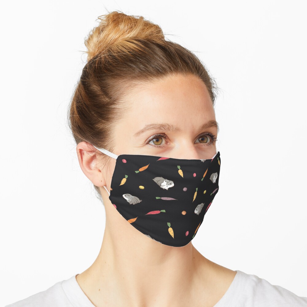 Carrots and Silkie Guinea Pigs Pattern in Black Background Mask