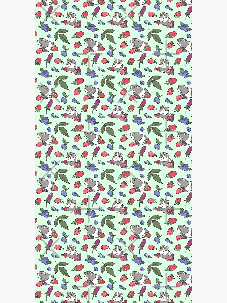 Gray Guinea pig, raspberries and blueberries pattern in mint background by Miri-Noristudio