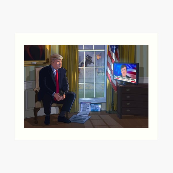 President Trump watching Tucker Carlson Art Print